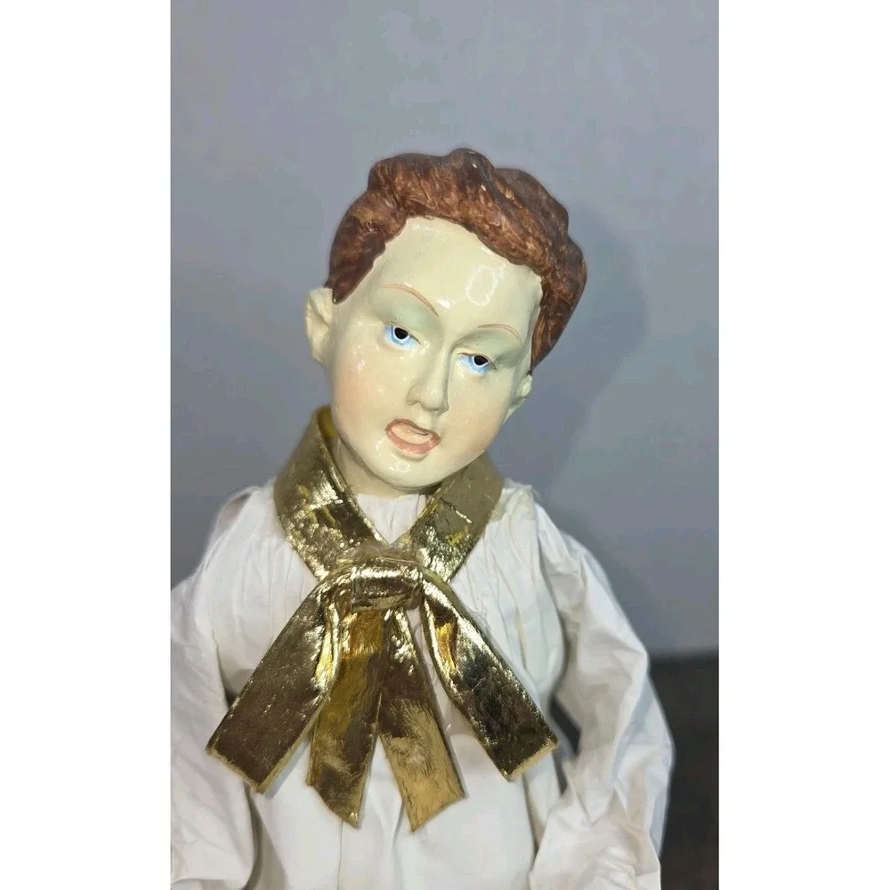 Vtg Dept 56 Papier Mache Choir Boy Figurine White Gold Songbook 1960s Christmas